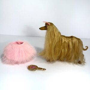 Vintage Barbie Mattel Glam n' Groom Pets Lacey Afghan Hound Dog Skirt Brush 1999